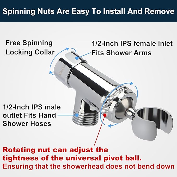 YUHX All Metal Shower Head Holder and Hose Stainless Steel Extra Long 6 ft,Adjustable Handheld Shower Arm Bracket,Premium Chrome