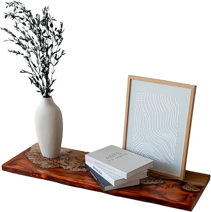 RWA Live Edge Floating Shelf – Unique Wood Floating Shelf for Wall Decor, Living Room, Bedroom, or Bathroom – Stylish Decorative Wall Shelves for Home & Office (Amber, 12x6)
