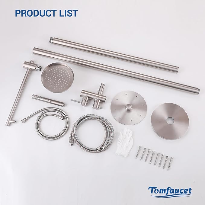 Freestanding Outdoor Shower Faucet Set, Outdoor Shower Kit with 3-Function Handheld Shower and Rain Shower, Stainless-Steel Outdoor Shower System for Patio, Pool, Garden - Brushed Nickel