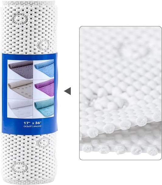 Double Layer Foam Non Slip Bathtub Mat 37x17in, More Comfortable and Thicker Tub Mat Than Ordinary Foam Shower Mat, Bath Mat for Tub with Suction for Comfort and Safety (White, 36'' x 17'')