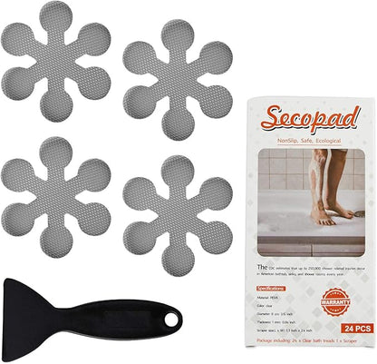 Bathtub Stickers Non-Slip, 36 PCS Grey Safety Shower Treads Adhesive Appliques with Premium Scraper