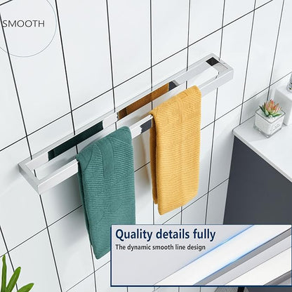 KOKOSIRI Towel Bars Chrome Bath Towel Rack 24-Inch Kitchen Holders Polished Stainless Steel Bathroom Hardware Wall Mounted, 2 Pack B4008CH-L24-P2