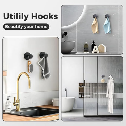Shower Hooks for Inside Shower,Suction Cup Hooks for Glass Window,Removable Towel Hooks for Bathrooms,4 Packs(Black)