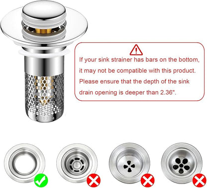 2PCS Bathroom Sink Stopper Hair Catcher Strainer, Pop Up Sink Drain Filter with Removable Stainless Steel Filter Basket Hair Catcher, for US Bathroom Sinks, Bathtubs, Showers, Floor Stopper