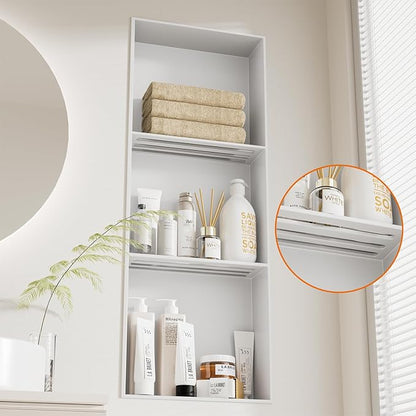 No Tile Needed Shower Niche - 304 Stainless Steel Niche Shower with 3- Tier Shelves Recessed Wall Niches for Bathroom Storage (White, 36 X 12 X 4.13 Inches, 3)