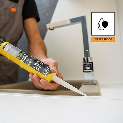 Adhesive Guru AG530 Siliconized Acrylic Sealant (12x10.5 fl oz), Waterproof Paintable Caulk for Bathtubs, Windows, Showers, Indoor Outdoor Caulking Weatherproof, White - 12 Pack