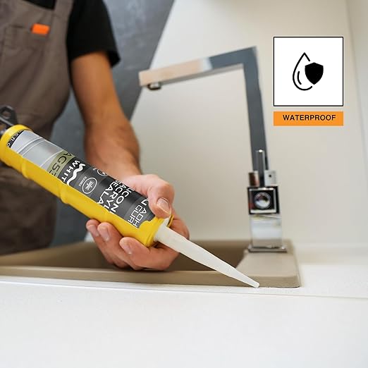 Adhesive Guru AG530 Siliconized Acrylic Sealant (24x10.5 fl oz), Waterproof Paintable Caulk for Bathtubs, Windows, Showers, Indoor Outdoor Caulking Weatherproof, White - 24 Pack