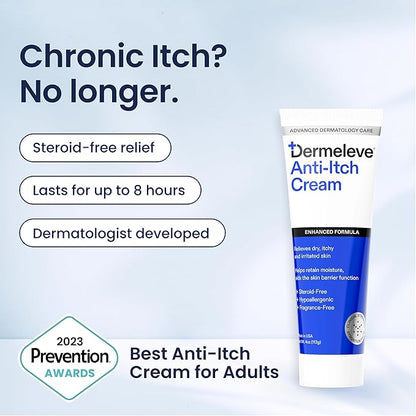Dermeleve Steroid Free Anti-Itch Cream | Extra Strength for Psoriasis, Seborrheic Dermatitis, Viral Rash, Bug Bites, Allergy, Chronic Hives, Neuropathy (Nerve) | Full Body Itch Relief | 4 oz (3 Pack)