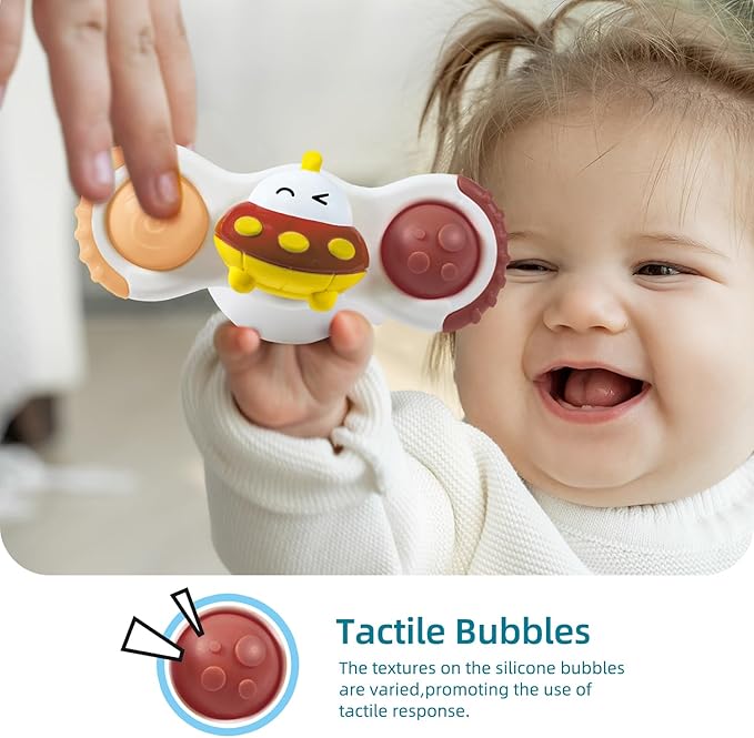 LiKee Strong Suction Cup Fidget Rotating Sensory Bath Toys for Baby Christmas Stocking Stuffers, Airplane Car Travel Table & Window Toys for Toddler Boys and Girls, 12+ Months