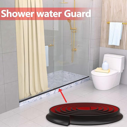 New Collapsible Shower Threshold Water Dam, Self Adhesive Silicone Waterproof Barrier Bathroom and Kitchen Water Strip Dam Shower Guard for Dry And Wet Separation Caulk Seal Strip Edge Trim(Black)