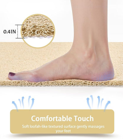 Non Slip Shower Mats for Inside Shower, 17x30 Inch, Anti-Slip Bathtub Mats for Bathroom, Foot Scrubber Loofah Bath Mats for Shower, Quick Drying Shower Stall Mats for Wet Areas (Beige)