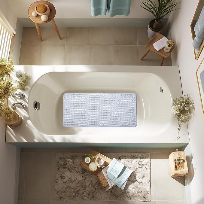 Double Layer Foam Non Slip Bathtub Mat 37x17in, More Comfortable and Thicker Tub Mat Than Ordinary Foam Shower Mat, Bath Mat for Tub with Suction for Comfort and Safety (G-Gray Blue, 36'' x 17'')
