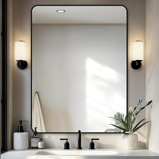 Delma Bathroom Vanity Mirror, Black Framed Bathroom Mirror for Over Sink, High-Definition Bathroom Mirror, Versatile Bathroom Vanity Mirror, Hangs Horizontally or Vertically(30x40, Black)