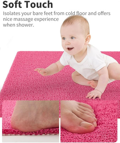 Non Slip Shower Mat, Comfortable Bath mat for Textured Surface,Quick Drying Easy Cleaning Shower Floor Mat for Wet Area,Without Suction Cups Pink 24 x 24