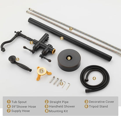 Oil Rubbed Bronze Freestanding Bathtub Faucet Sets Single Handle with 360° Swivel Spout Floor Mount Tub Filler with Handheld Sprayer, Floor Mount Bathtub Faucet, 47.2-Inch, JBTF430-ORB