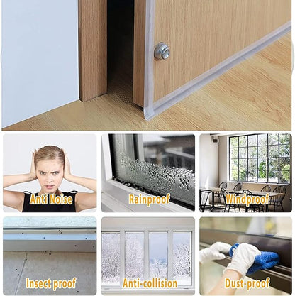 33.5 Ft Weather Stripping Seal Strip, Silicone Draft Stopper, Self Adhesive Shower Door Bottom Seal and Insulation Strip for Frame Windows and Glass Gaps (Transparent, 25+25mm)