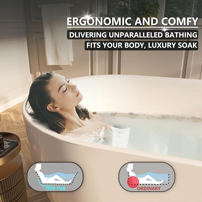 67" Acrylic Freestanding Bathtub, Contemporary Freestanding Tub with Overflow and Drain, cUPC Certified, Gloss White