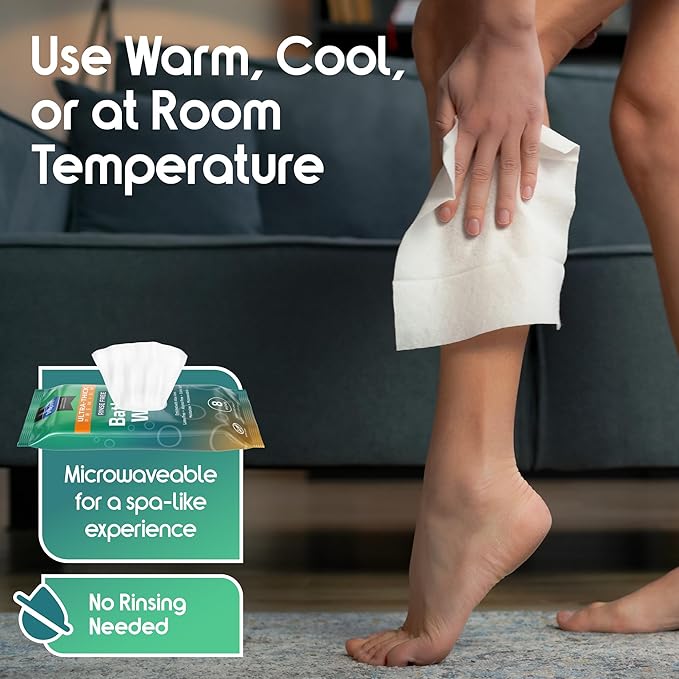 Inspire Ultra Thick Rinse-Free Bath Towels | Shower Towels - Flush-Free Wet Wipes with Aloe | Thick Strong Extra Large Towel for Adults | Body Wipes for Adults Bathing No Rinse