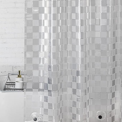 WELTRXE EVA Shower Curtain Liner 72x72 Inch 8G Heavy Duty Clear Shower Liner with Design, Plastic Shower Curtains for Bathroom Bathtub, Shower Stall, 3D Frosted Square Pattern, 3 Magnets