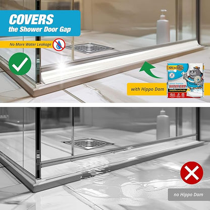 Shower Threshold Water Dam Barrier 105" - White Collapsible Shower Water Blocker - Guard for Walk in Shower - Water Guard Stopper for Floor - Shower Door Water Blocker by Hippo Dam