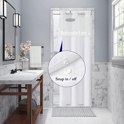 Gibelle Stall Small Shower Curtain 36x74, Waffle Weave Shower Curtain with Snap-in Fabric Liner Set, No Hooks Needed, Hotel Style with Mesh Top Window, White