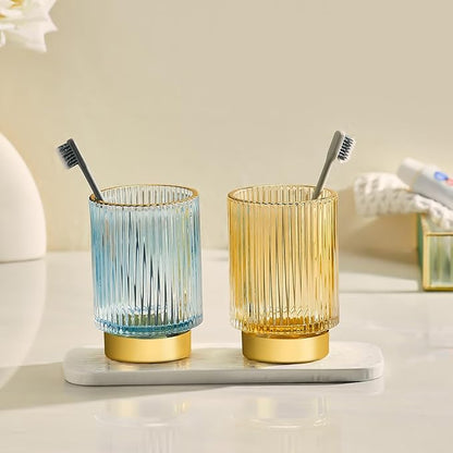 Makeup Brush Holder Organizer,Toothbrush Holders,Desk Pen Pencil Holder,Multifunctional Vintage Glass Brush Cup（L/Blue/A3-8-US）