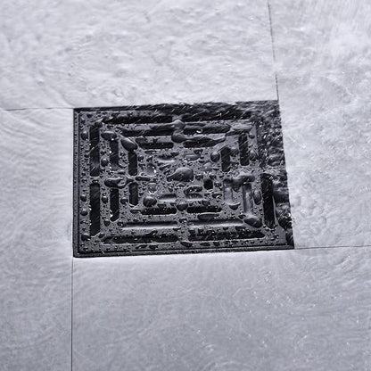 RANDOM 4 Inch Black Shower Drain Square with Adjustable PVC Base Flange,SUS304 Stainless Steel Matte Black Shower Floor Drain with Removable Cover Grid Grate