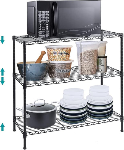 BNSPLY 3-Tier Wire Shelving Unit, Adjustable Metal Wire Shelves with NSF Certified, Standing Storage Shelf Unit for Laundry, Bathroom, Kitchen, Pantry, Closet (13.7" D x 35.5" W x 31.5" H, Black)