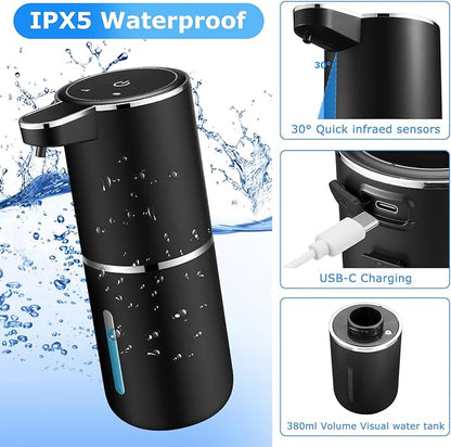 Automatic Soap Dispenser,Automatic Liquid Soap Dispenser Touchless,12.8oz/380ml USB Rechargeabled Wall Mounted Smart Soap Dispensers for Bathroom Kitchen Dish Soap(Black)