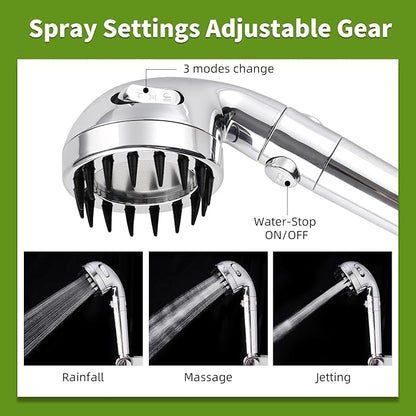 Hygie Rinse Handheld Dog Shower Attachment with Massage Head for Fast and Easy Dog Bathing and Cleaning, Included Garden Adapter for Indoor and Outdoor Dual Use, Handheld Sprayer with Hose, Chrome