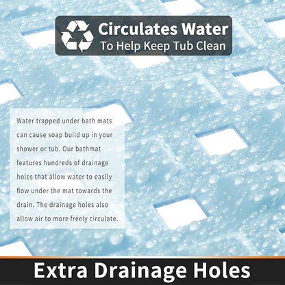Yimobra Bathtub Mat Non Slip, Super Strong Suction Cups, 27.5"x15.5" Long Shower Mat with Drain Holes, Machine Washable Fast Draining Bath Mats, Bathroom Essentials,Light Blue