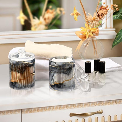 MNSRUU 4 Pack Qtip Holder Organizer Dispenser Abstract Black White Gold Marble Bathroom Containers Bathroom Vanity Storage Canister Apothecary Jars for Cotton Swabs/Pads/Floss
