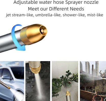 Upgrade Garden Hose Nozzle Sprayer, Adjustable High Pressure Water Hose Nozzle, Metal Hose Attachment for Car Washing, Cleaning, Watering Plants, Showering Pets
