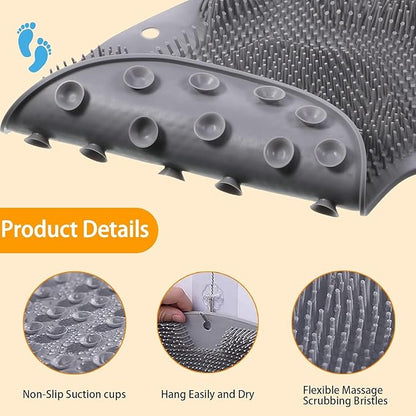 Shower Foot Scrubber Mat with Non-Slip Suction Cups, Exfoliating Foot and Back Washer Pad for Bathtub and Shower Floor (Gray)