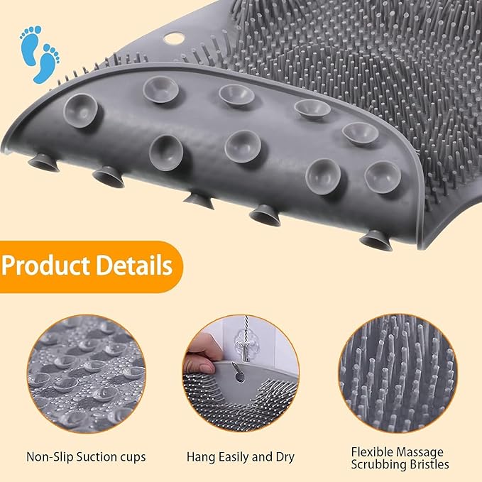 Shower Foot Scrubber Mat with Non-Slip Suction Cups, Exfoliating Foot and Back Washer Pad for Bathtub and Shower Floor (Pink)