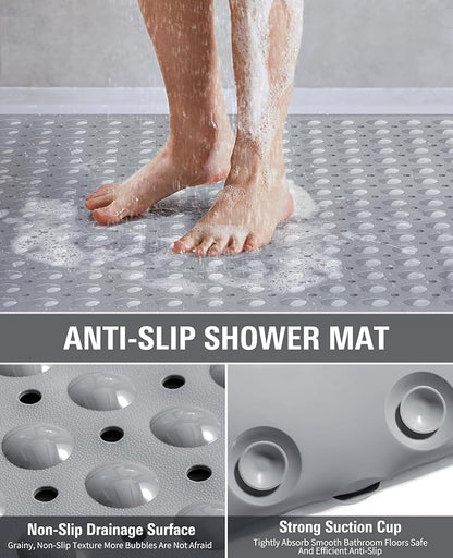 Yolife Extra Large Shower Mat, 34.3" L x 23.3" W TPE Anti Slip Stand Up Shower Mat with Drain Holes and Suction Cups, Large Size Mat More Suitable for Shower Stall, No Odor, Heavy Mat