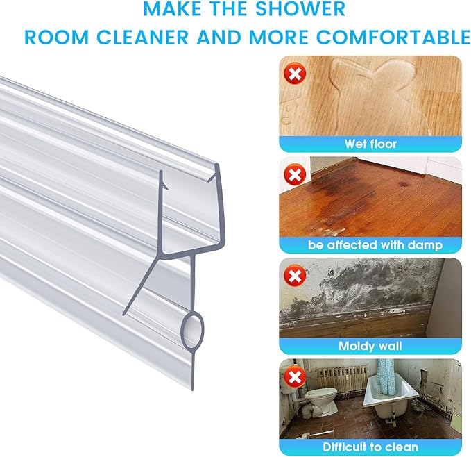 POZIA Clear Frameless Glass Shower Door Bottom Seal | Shower Door Sweep for Leak-Proof, Quick Installation to Create Reliable Water Barrier (2PACK-1/4in-22mm Gap)