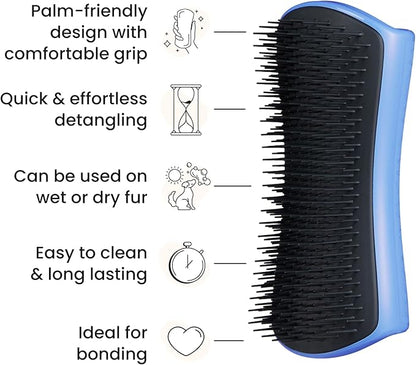 Pet Teezer Detangling Dog Grooming Brush, Dog Bath Brush for Long Haired Breeds and Wet or Dry Fur, Large, Blue & Grey