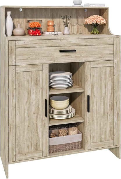 Storage Cabinet with Doors and Drawers, Kitchen Storage Cabinet with 1 Large Drawer,2 Doors,and 2 Adjustable Shelves,for Bathroom/Kitchen/Living Room/Entrance Hall (Grey)