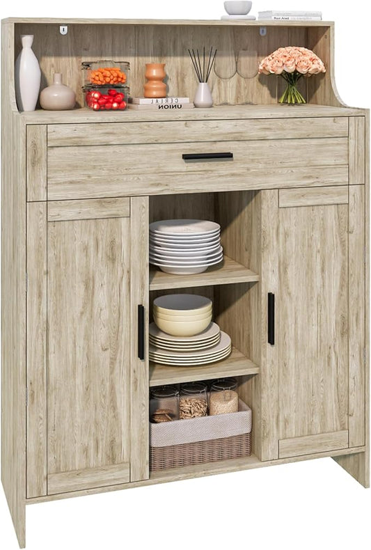 Storage Cabinet with Doors and Drawers, Kitchen Storage Cabinet with 1 Large Drawer,2 Doors,and 2 Adjustable Shelves,for Bathroom/Kitchen/Living Room/Entrance Hall (Grey)