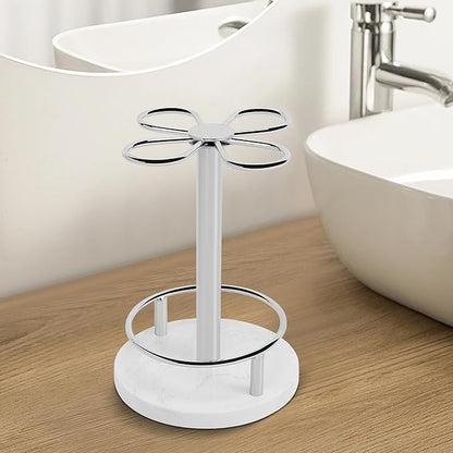 HarJue Toothbrush Holder Stand for Bathroom, Metal Toothbrush Organizer with Marble Base, Toothbrush Storage Collection for Family, Suitable for Home Hotel Countertop Vanity (Small, Chrome Finish)