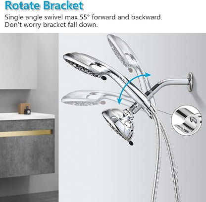 PDPBath Solid Brass Shower Arm 3 Way Shower Diverter Valve for Hand Held Showerhead and Fixed Spray Head, G1/2 Universal Connection - Chrome