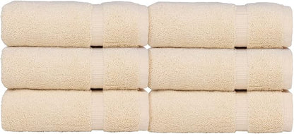 Luxury Hotel & Spa Towel 100% Genuine Turkish Cotton Hand Towels - Beige - Dobby Border - Set of 6