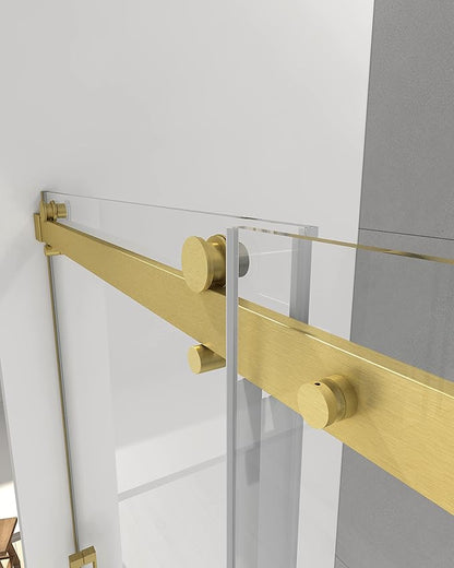 Sunrosa Semi-Frameless Tub Shower Door, 59-2/8"W 60" H Single Sliding Door With Tempered Glass 5/16"(8mm) for Bathtub in Brushed Gold