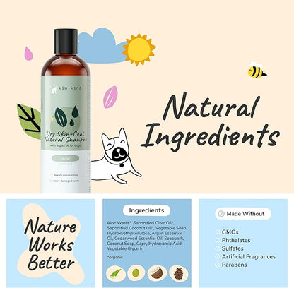 kin+kind Organic Dog Shampoo Itchy Skin Relief – Natural Dog Shampoo for Dry, Sensitive Skin – Moisturizing Formula with Coconut Oil, Olive Oil & Cedarwood – Grooming Supplies – Made in USA 12 fl oz