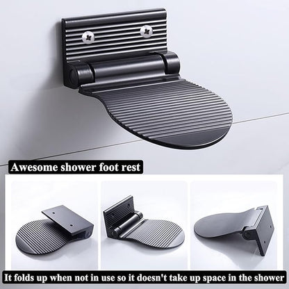 Shower Foot Rest, Shaving & Washing Foot Rest, Heavy Duty Aluminum Alloy Shaving Shelf Fold-Up for Shaving Legs (Black)
