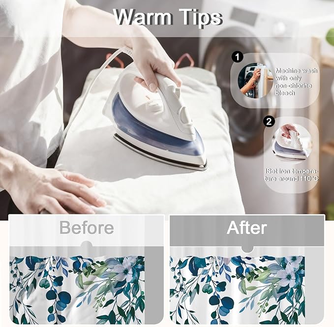 No Hook Shower Curtain and Liner Set, Blue Eucalyptus Floral Shower Curtains for Bathroom, Bath Curtain Sets with Snap in Liner, Waterproof with See Through Top Window, 71x77 Inches