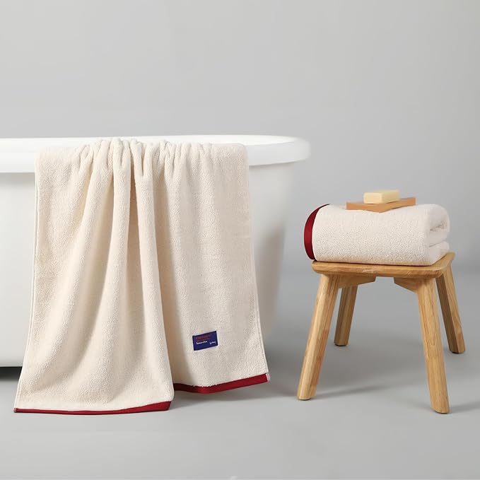 REDKISS 2 Pack 100% Cotton Bath Towels with Luxury Embellished Border Design, Oversized 27 x 54 Inches & 600 GSM Ultra Soft Bath Towel Set, Quick Dry Towels for Bathroom, Gym, Hotel, Beige Brown