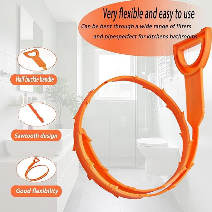 6PCS 25inch Drain Clog Remover Tool,hair clog remover tool,sink snake drain hair removal,for sink drain snake for bathtub,home shower tub snake clog remover,plastic drain cleaner tool