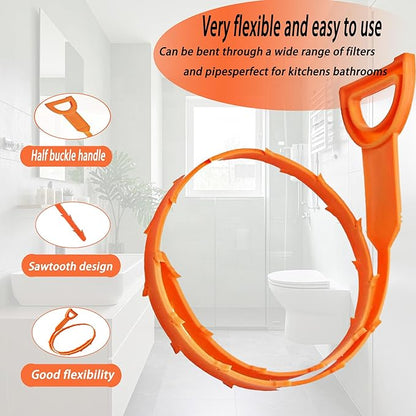 6PCS 25inch Drain Clog Remover Tool,hair clog remover tool,sink snake drain hair removal,for sink drain snake for bathtub,home shower tub snake clog remover,plastic drain cleaner tool